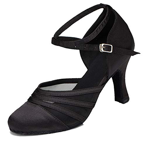 MINITOO Damen Latin Salsa Ankle Strap Schwarz Satin Tanzschuhe Abendschuhe EU 42 von MINITOO