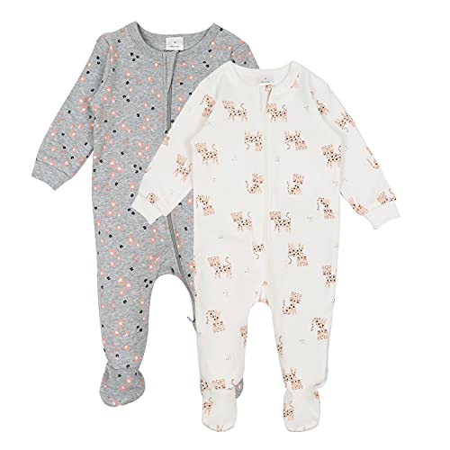 Baby Langarm Schlafstrampler 2er Pack - Strampler Jumpsuit Jungen Mädchen Spieler Baumwolle Schlafanzug für Neugeborene 0-3 Monate von Minizone