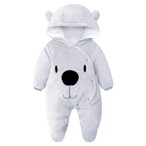 Baby Overall Winter mit Kapuze Baby Schneeanzug Flanell Strampler Spieler Spielanzug mit Füße Karikatur Jumpsuit Kleidung 3-6 Monate Grau von Minizone