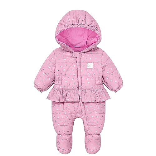 Minizone Baby Mädchen Schneeanzüge Overalls mit Kapuze Winter Strampler Baumwolle Jumpsuit mit Füßen Spielanzug Schlafanzug Outfit Wintermantel Rosa, 62 von Minizone