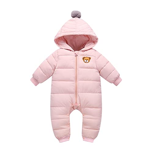 Baby Schneeanzüge Winter Overalls mit Kapuze Strampler Langarm Jumpsuit Baumwolle Zippers Outfits 3-6 Monate, Rosa von Minizone