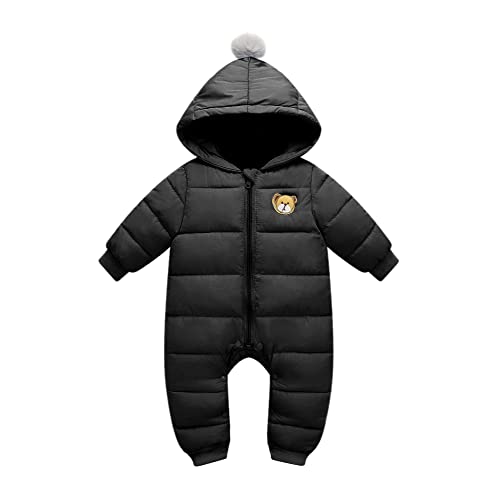 Baby Schneeanzüge Winter Overalls mit Kapuze Strampler Langarm Jumpsuit Baumwolle Zippers Outfits 6-9 Monate, Schwarz von Minizone