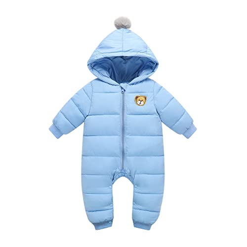 Minizone Baby Schneeanzüge Winter Overalls mit Kapuze Strampler Langarm Jumpsuit Baumwolle Zippers Outfits 9-12 Monate, Blau von Minizone
