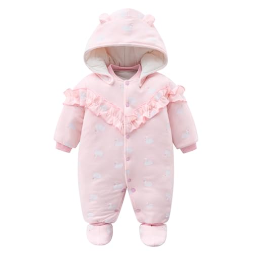 Baby Strampler Winter Schneeanzug mit Kapuze Jungen Mädchen Overall Baumwolle Abnehmbarer Hut Outfits Langarm Jumpsuit Geschenk 3-6 Monate Rosa von Minizone