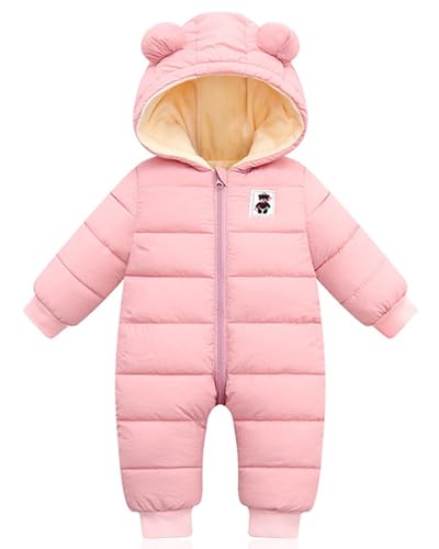 Baby Winter Overall mit Kapuze, Strampler Schneeanzug Jungen Mädchen Langarm Jumpsuit Warm Outfits Geschenk 12-18 Monate Pink von Minizone