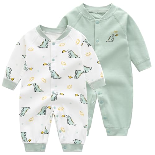 Minizone 2er Baby Schlafstrampler Set, Jungen Langarm Spielanzug 100% Baumwolle Weich Strampelanzug Spieler Pyjama Outfits Ideal für Zuhause und Outdoor-Aktivitäten 3-6 Monate, Dinosaurier von Minizone