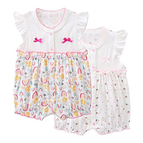 Minizone Baby Pyjama 2er Pack - Kurzarm Strampler Sommer Jumpsuits Mädchen Spielanzug für Neugeborenes 0-3 Monate von Minizone