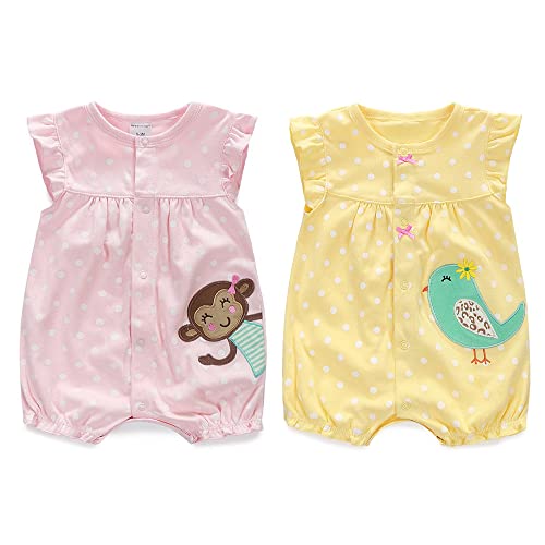 Minizone Baby Pyjama 2er Pack - Kurzarm Strampler Sommer Jumpsuits Mädchen Spielanzug für Neugeborenes 3-6 Monate von Minizone