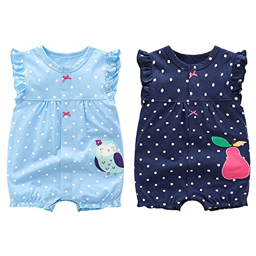 Minizone Baby Pyjama 2er Pack - Kurzarm Strampler Sommer Jumpsuits Mädchen Spielanzug für Neugeborenes 3-6 Monate von Minizone