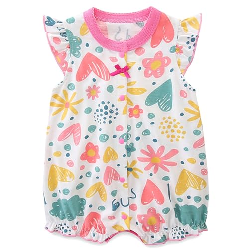 Minizone Baby Strampler Mädchen Sommer, 3er-Pack Kurzarm-Body Jumpsuit Baby Kleidung, Baumwolle Pyjama Neugeborenes Geschenk 3-6 Monate, Großes Herz von Minizone