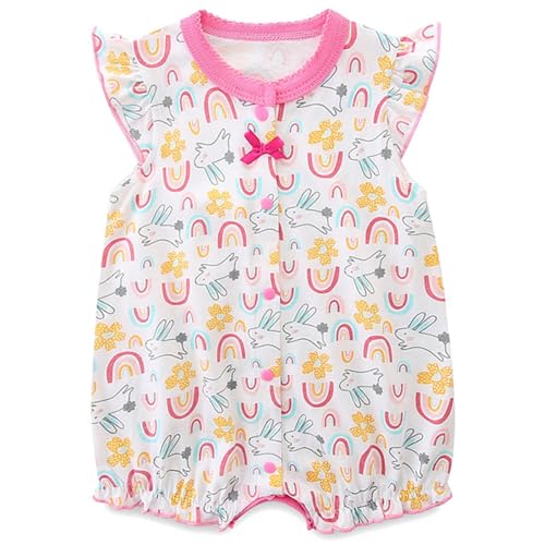 Minizone Baby Strampler Mädchen Sommer, 3er-Pack Kurzarm-Body Jumpsuit Baby Kleidung, Baumwolle Pyjama Neugeborenes Geschenk 3-6 Monate, Regenbogen von Minizone