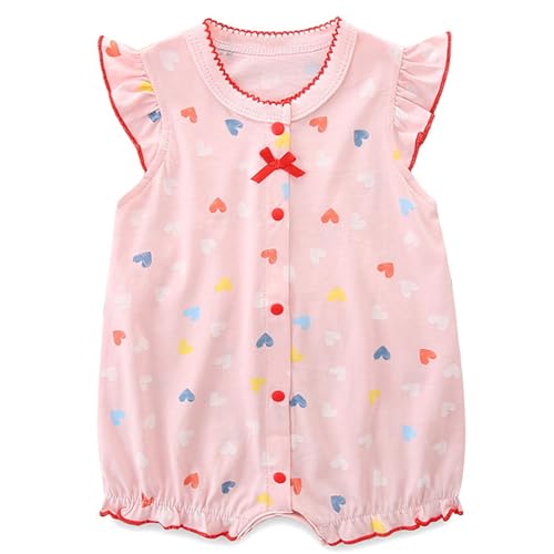 Minizone Baby Strampler Mädchen Sommer, 3er-Pack Kurzarm-Body Jumpsuit Baby Kleidung, Baumwolle Pyjama Neugeborenes Geschenk 6-9 Monate, Kleines Herz von Minizone