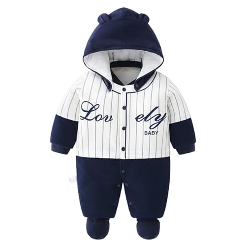 Minizone Baby Strampler Winter Schneeanzug mit Kapuze Jungen Mädchen Overall Baumwolle Abnehmbarer Hut Outfits Langarm Jumpsuit Geschenk 9-12 Monate Dunkelblau von Minizone