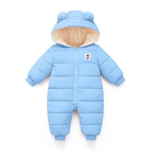 Baby Winter Overall mit Kapuze, Strampler Schneeanzug Jungen Mädchen Langarm Jumpsuit Warm Outfits Geschenk 12-18 Monate Blau 2 von Minizone