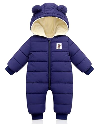 Minizone Baby Winter Overall mit Kapuze, Strampler Schneeanzug Jungen Mädchen Langarm Jumpsuit Warm Outfits Geschenk 12-18 Monate Blau von Minizone
