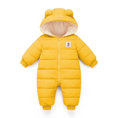 Baby Winter Overall mit Kapuze, Strampler Schneeanzug Jungen Mädchen Langarm Jumpsuit Warm Outfits Geschenk 12-18 Monate hellgelb von Minizone
