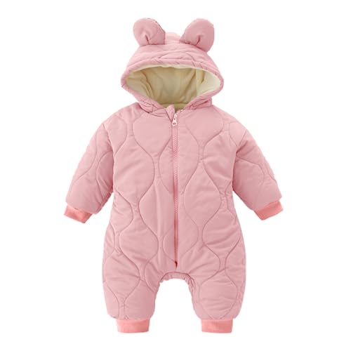 Minizone Baby Winter Overall mit Kapuze, Strampler Schneeanzug Jungen Mädchen Langarm Jumpsuit Warm Outfits Geschenk 9-12 Monate Hellrosa von Minizone