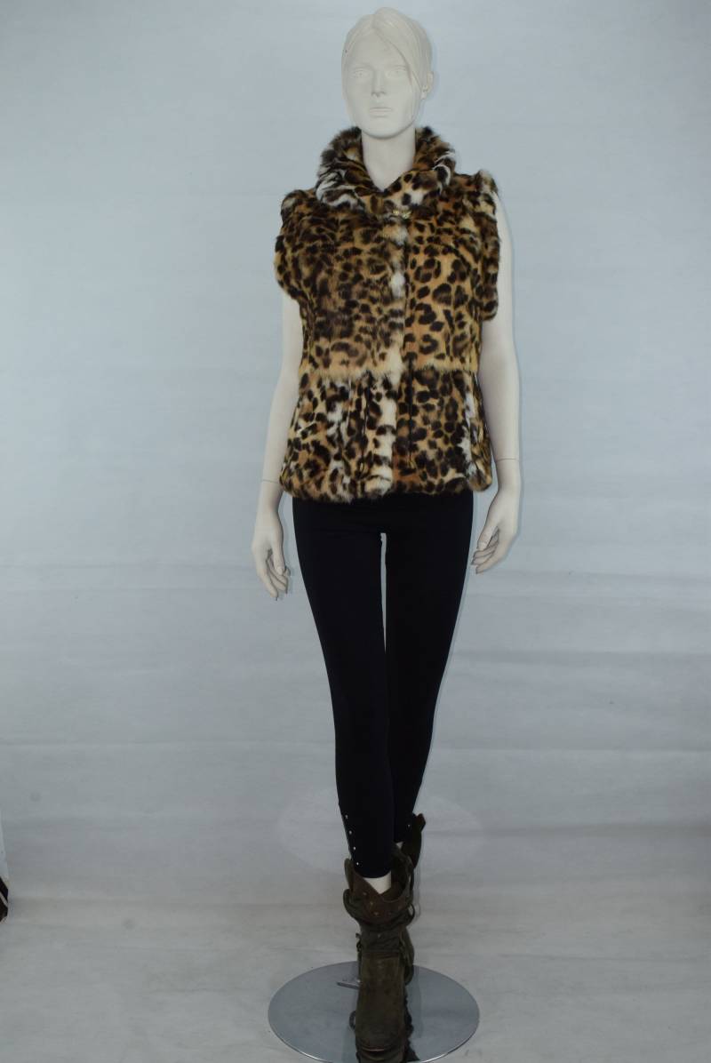 Animal Print Kaninchenfellweste Handgefertigtes Damenkleidungsstück von MinkGlamourFur