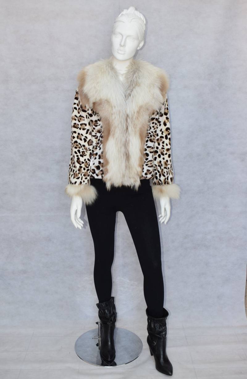 Nerzjacke Geschoren Mit Fuchskragen - Leopard Print Pelzmantel von MinkGlamourFur