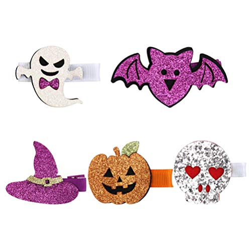 Minkissy 5Pcs Kind Halloween Haarspange Glitzer Geist Kürbis Fledermaus Haarspangen Boutique Haarspangen Haarschmuck für Jugendliche Mädchen Baby Kleinkinder von minkissy