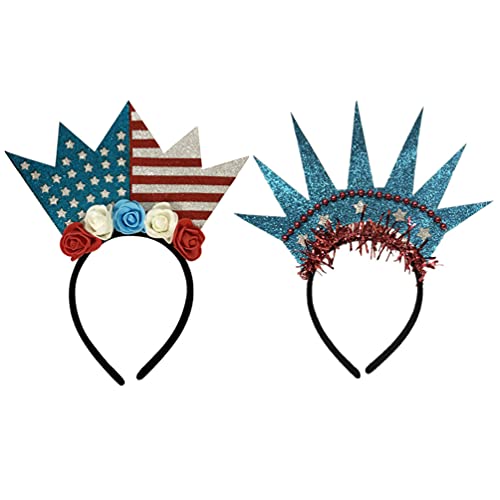 Minkissy Amerikanischen Unabhängigkeit Tag Stirnbänder 2Pcs Statue of Liberty Crown Amerikanischen Flagge Stirnbänder Haar Hoops Nationalen Tag Hairbans für Unabhängigkeit Tag Feiern von minkissy