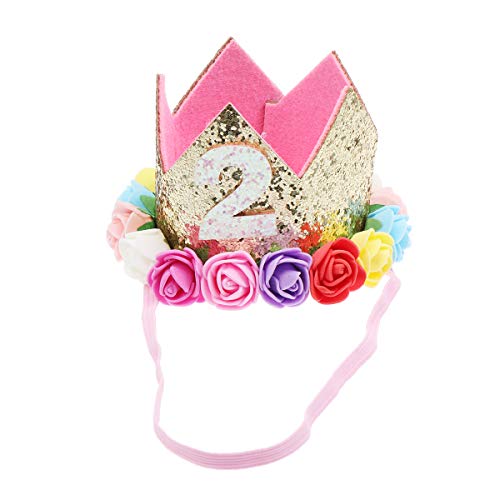 Minkissy Baby Geburtstag Krone Hut Blume Dekor Hut Haarband für Mädchen Baby Kleinkind 2 Jahre alt Muster von minkissy