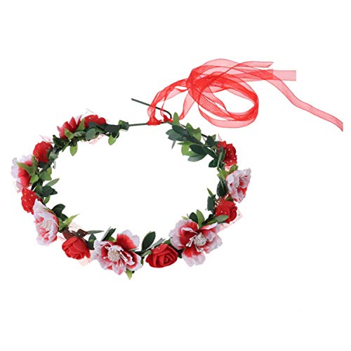 Minkissy Braut Haarkranz Frauen Mädchen Blume Stirnband grünes Blatt Blume Krone für Hochzeitsfeste (rot) von minkissy