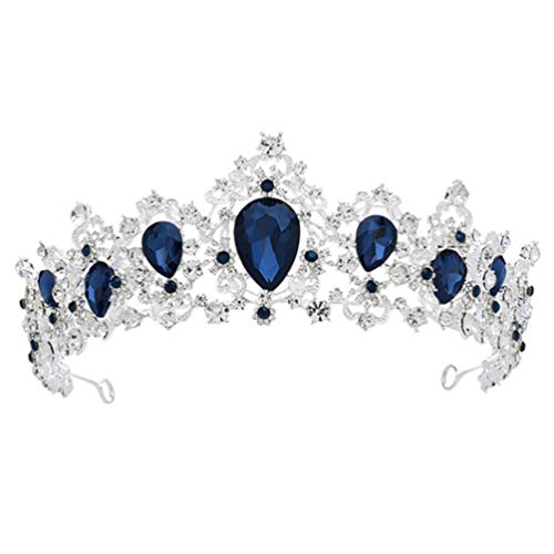 Minkissy Kristall Krone Barock Strass Tiara Vintage Königin Tiara Stirnband für Hochzeit Abschlussball Festzug (Dunkelblau) von minkissy