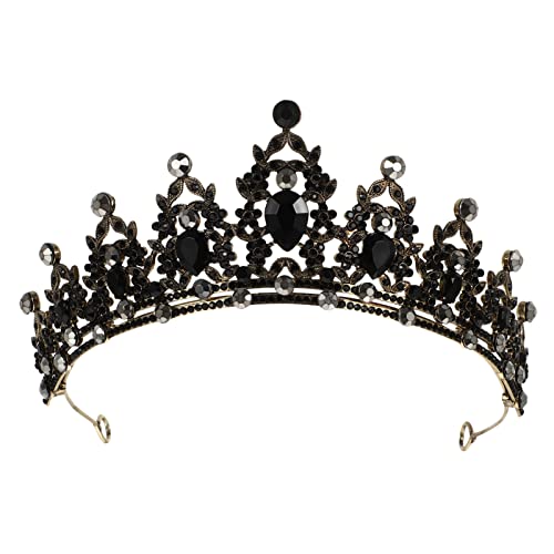 Minkissy Vintage Barock Krone Strass Prinzessin Krone Edelstein Krone Prinzessin Festzug Tiara Krone Kristall Haar Zubehör für Verlobung Hochzeitsfeier Schwarz von minkissy