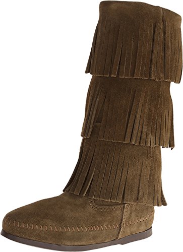 Minnetonka 3-Layer Fringe Boot, Damen Langschaft Mokassin Boots, Grün (Loden), 36 EU / 5 US von Minnetonka