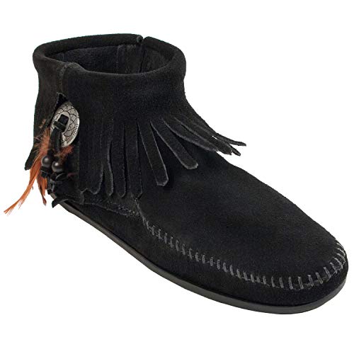 Minnetonka Concho/Feather Side Zip Boot 520 Damen Fashion Halbstiefel & Stiefeletten, Schwarz (Black 0), 36 von Minnetonka