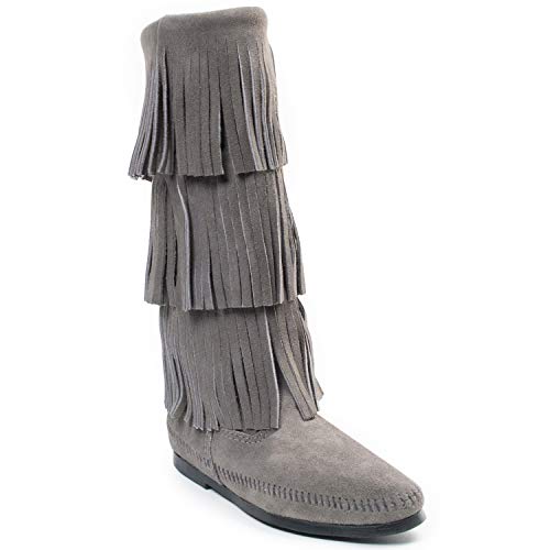 Minnetonka Damen 3-Layer Fringe Boot Mokassin Stiefel, Grau (Grey 1T), 38 EU von Minnetonka