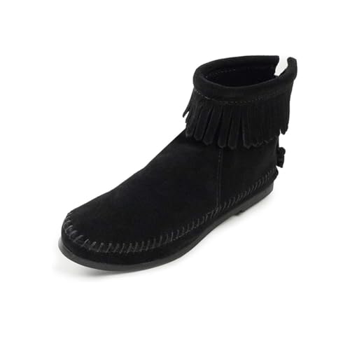 Minnetonka Damen Back Zip Boot Mokassin Stiefel, Schwarz (Black 9), 37 von Minnetonka