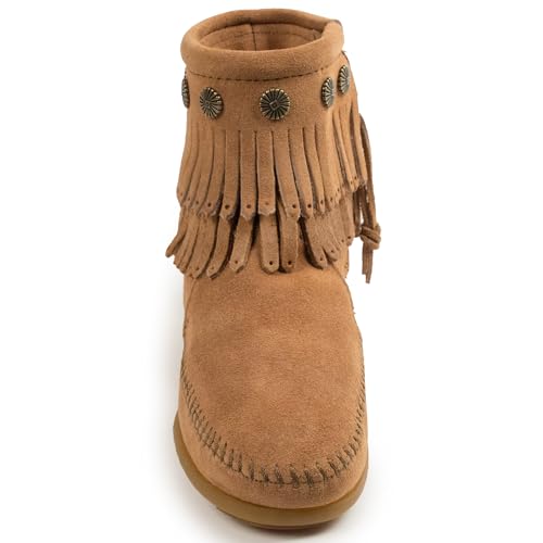 Minnetonka Damen Double Fringe Side Zip Boot Mokassin Stiefel, Beige Taupe 7t, 38.5 EU von Minnetonka
