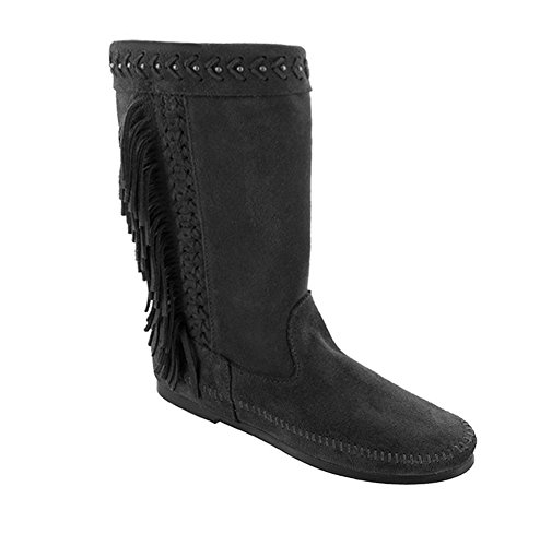 Minnetonka Damen LUNAFRINGEBOOT Mokassin Stiefel, Schwarz (Black), 38 EU von Minnetonka