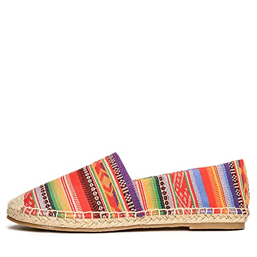 Minnetonka Damen-Pam-Espadrille – handgefertigt mit Microveloursleder-Stofffutter, MinnFLEX-Gummi-Außensohle, elastischem Gore, Frisco Stripe, 40.5 EU von Minnetonka