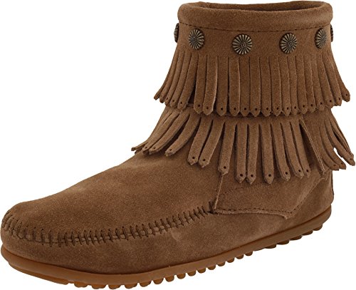 Minnetonka Damen-Stiefel mit doppeltem Fransen und seitlichem Reißverschluss, Taupe, 40 EU von Minnetonka