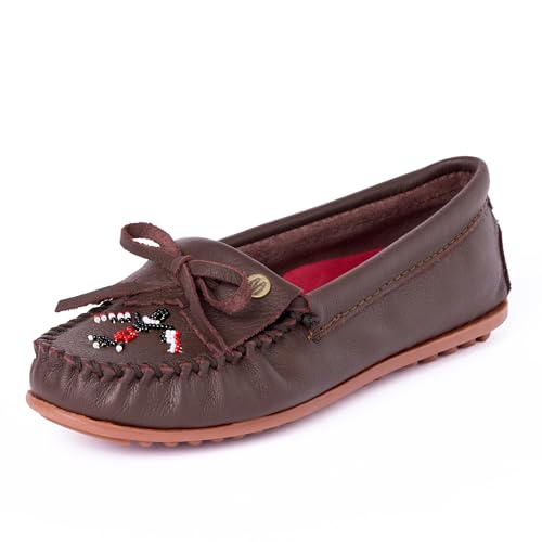 Minnetonka Damen Thunderbird "Animikii" Hardsole - Mokassins für Frauen mit klassischer Leder-Mokassin-Silhouette, gepolstertem Fußbett und Perlen-Mokassin-Design, Dunkelbraun, 40 EU von Minnetonka