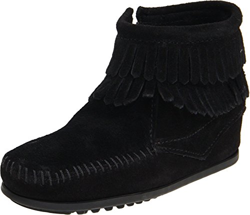 Minnetonka Double Fringe Side Zip, Jungen Stiefel, Schwarz (Black), 24/25 von Minnetonka