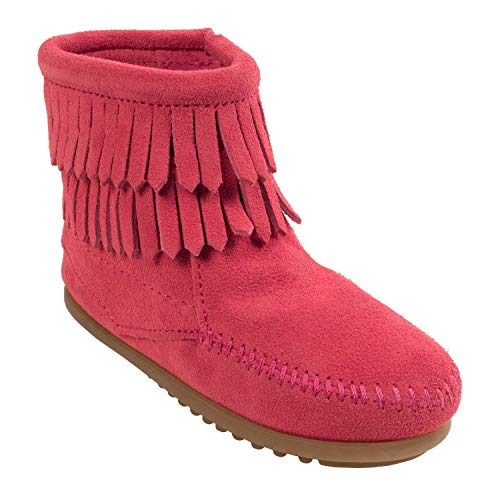 Minnetonka Double Fringe Side Zip Boot, Mädchen Kurzschaft Mokassin Boots, Pink (Hot Pink / PINK), 26 EU von Minnetonka