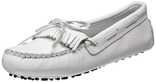 Minnetonka Kilty Driver, Damen Mokassin, Weiß (White 4), 36 EU (Herstellergröße: 5 US) von Minnetonka