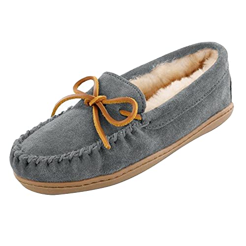 Minnetonka Sheepskin Hardsole Moc Women's Slip On 5 C/D US Grey von Minnetonka