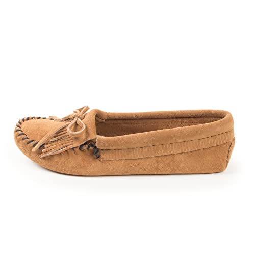 Minnetonka Kilty Damen-Mokassin aus Veloursleder, Softsole, Taupe, 38.5 EU von Minnetonka