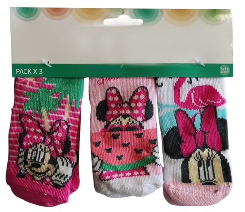 Minnie Maus Baby Socken Strümpfe 3er Pack für Babys, Mädchen Jungen 0 bis 12 Monate bunt (Rosa, Pink, Türkis, 0-6) von Minnie