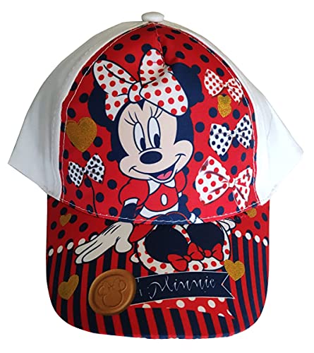 Minnie Maus Kappe Base Cap Mütze Sonnenhut mit Motiv Glitzer, Herzen, Schleifen für Kinder, Mädchen und Jungen (Weiß, 52) von Minnie