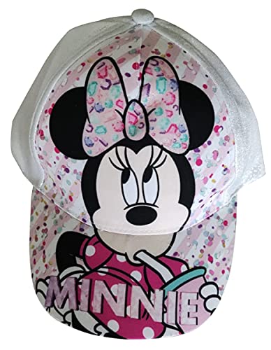 Minnie Maus Kappe Base Cap Mütze Sonnenhut mit Motiv Schleife, Konfetti und Glitzer für Kinder, Mädchen und Jungen (weiß, 52) von Minnie