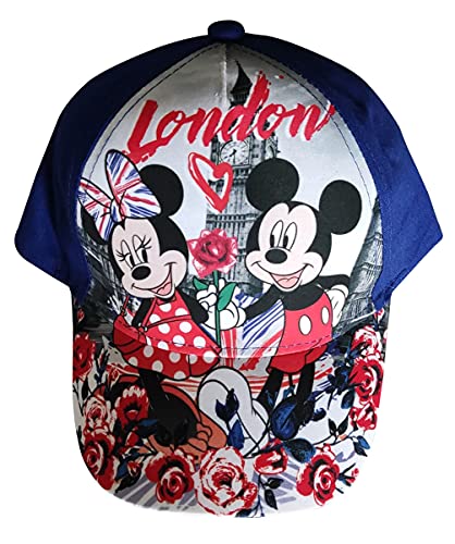 Minnie und Mickey Maus in London Kappe Mütze Base Cap mit Big Ben, Herzen, Rosen für Kinder, Jungen und Mädchen (Blau, 54) von Minnie