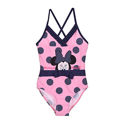 Minnie Mouse Badeanzug Mädchen Bikini Badempde Kinder Dunkelblau und Rosa mit Punkten Gr. 98 104 116 128 cm 3 4 5 6 7 8 9 10 Jahre (Rosa, 128) von Minnie Mouse