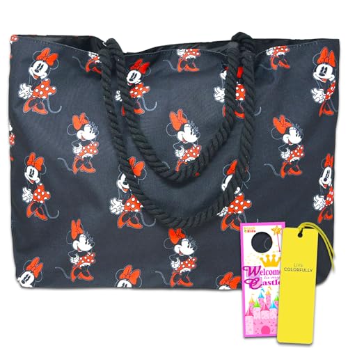 Minnie Mouse Strandtaschen-Set – Bündel mit Minnie Mouse Tragetasche mit für Strand, Picknick, Partys, mehr plus Lesezeichen, mehr | Minnie Tote Bag für Frauen, Minnie Mouse Strandtasche von Minnie