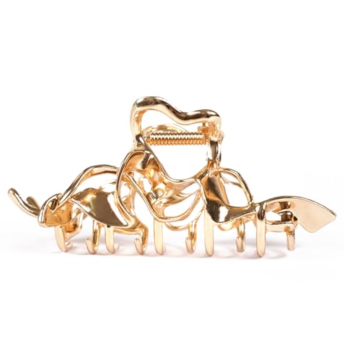 MinoCino Goldene Haarklammer Damen, 1 Stück Große Metall Haarspange mit flüssigmetall Design, Starker Halt für Dickes Haar, Elegant und Festlich Haarclips, Geschenkidee für Alltag von MinoCino